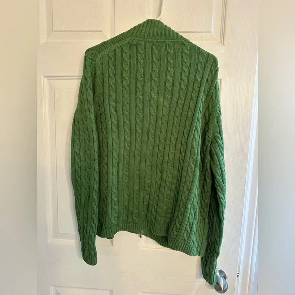 L.L. Bean Men's Green Cable Knit Sweater Ptp 20 - Picture 7 of 9